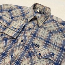 VTG 80s Wrangler Pearl Snap Shirt Plaid Long Sleeve Western Shirt Medium USA