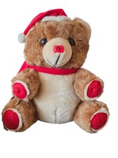 VTG 80s Christmas Teddy Bear Musical Nose Lights Up 12" Stuffed Animal Plush