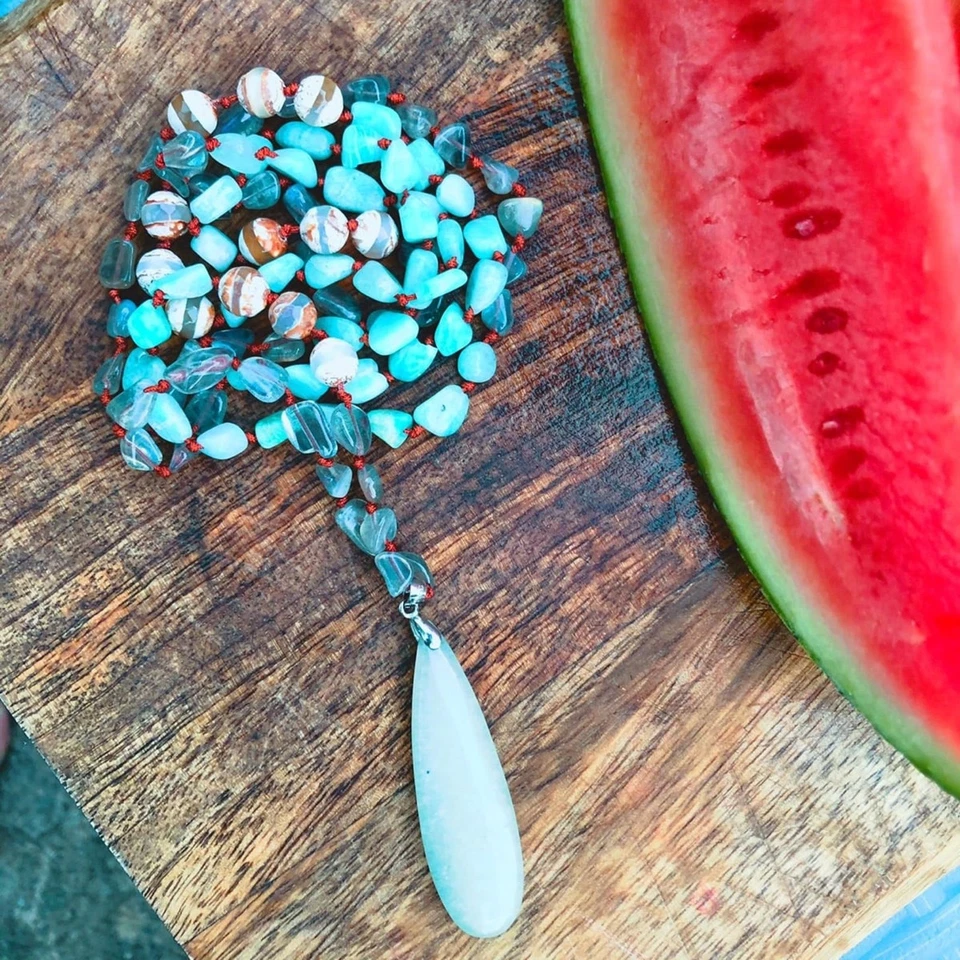 Collar Colgante Tono Turquesa Piedras Preciosas Amazonita Foto 2 de 4