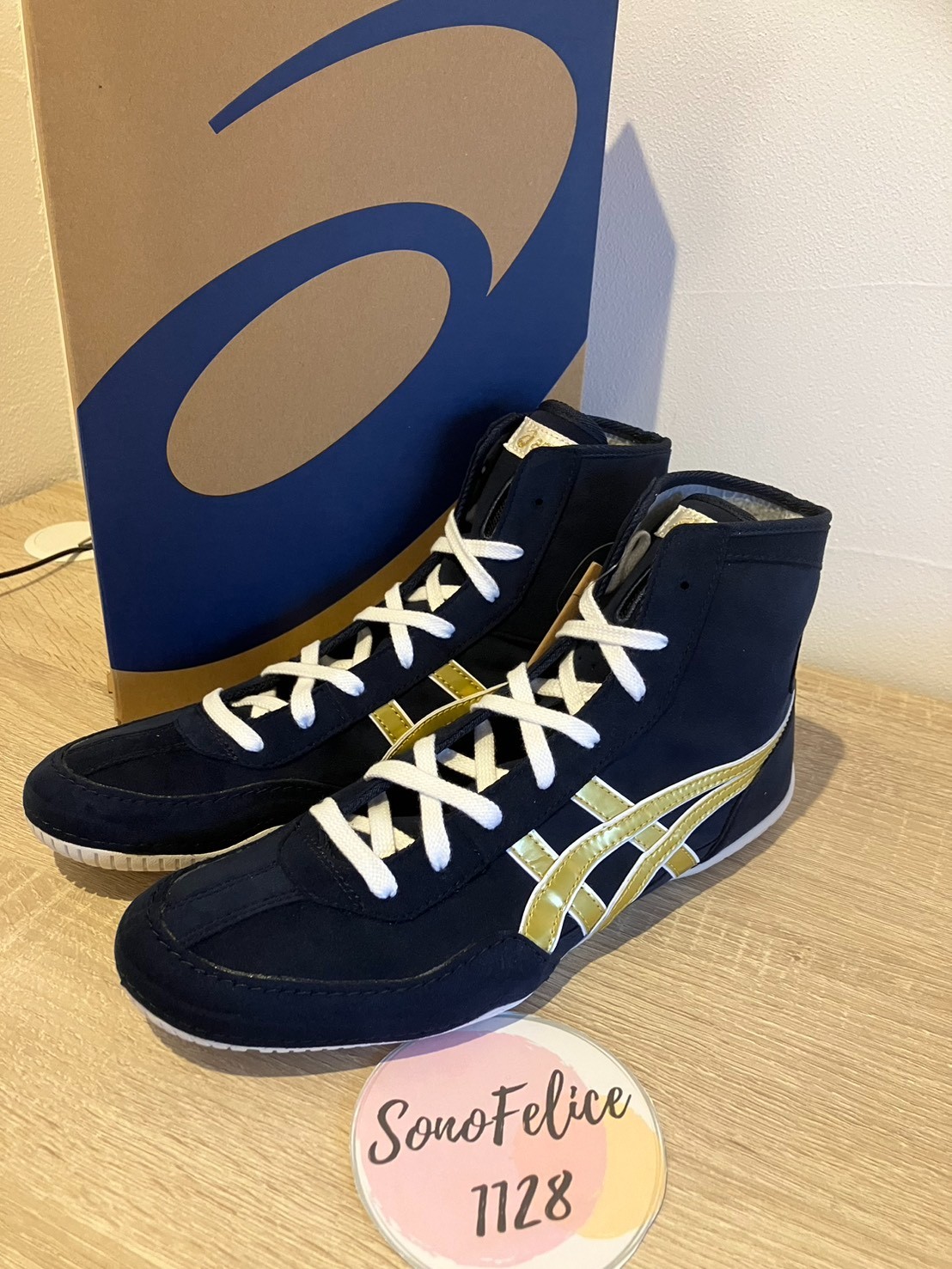 Asics Wrestling Shoes 1083A001 EX-EO  navy x gold white edge special order New
