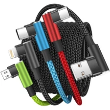 Travel Vacation Essentials Multi Charging Cable, Right Angle 4 in 1 Charging