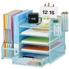 Rangement Bureau Organisateur avec Porte Documents, Étagère Lettres 5 Niveaux