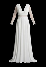 Pronovias Barcelona Wedding Dress Gown Lace Long Sleeve V-Neck A-Line Size 16