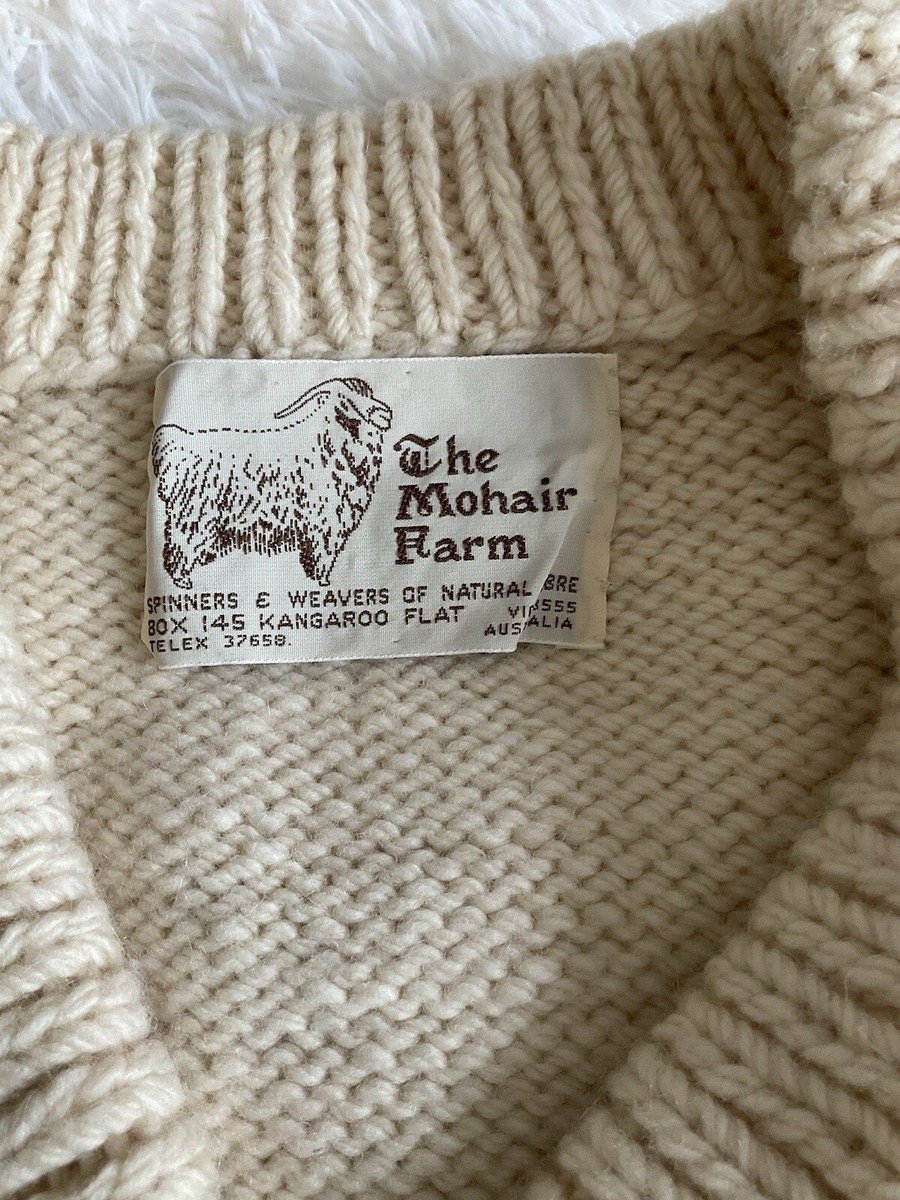 H‼️ The Mohair Farm Unisex Cable Knit Sweater Cream Size M/L? Vintage