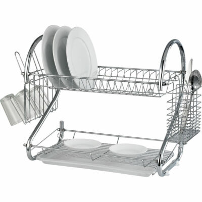 2 Ebenen Abtropfschale Abtropfschale Speiseteller Schüsseln Becherhalter Aufbewahrungsregal Silber