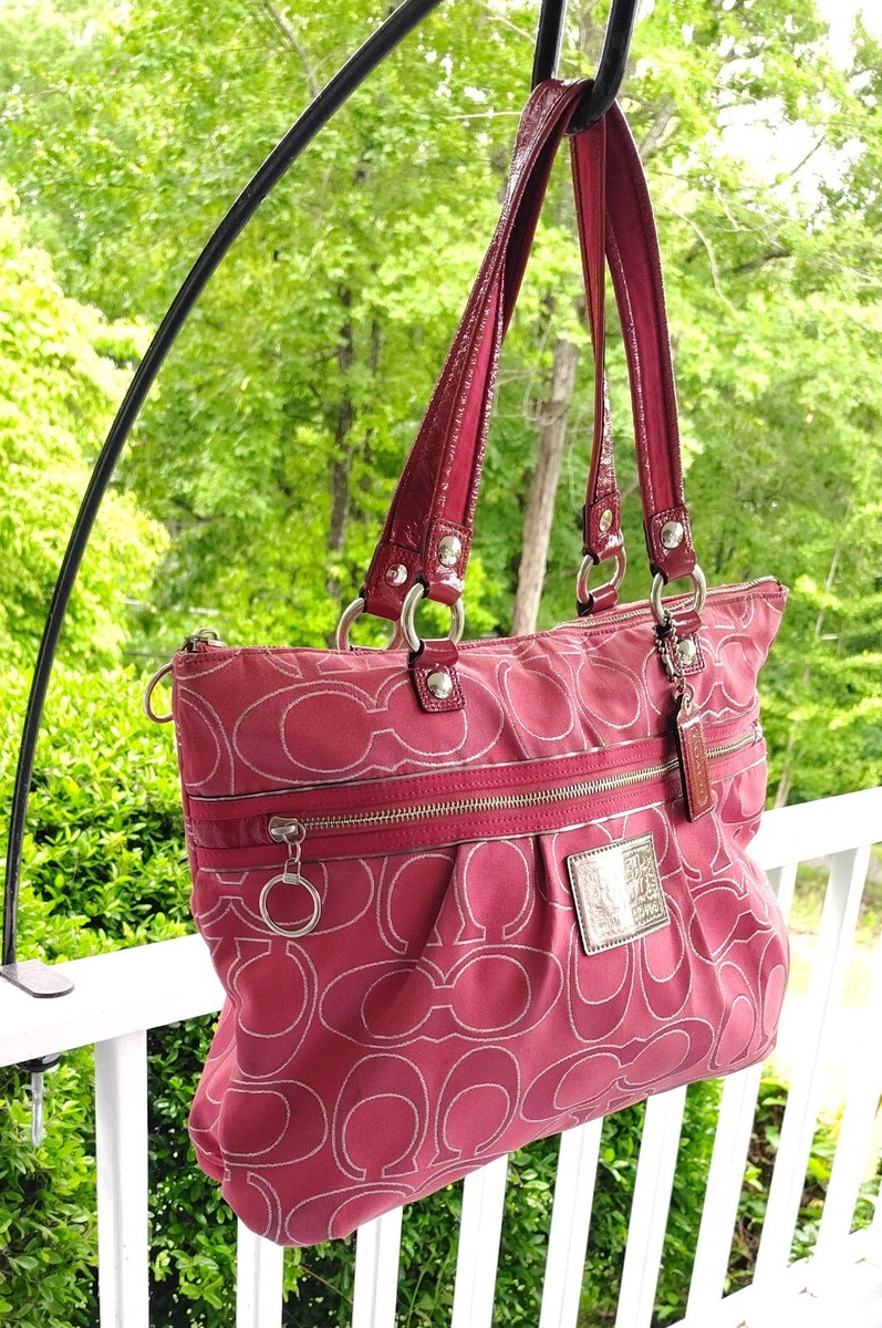 Coach XL 15389 Poppy Ruby Pink Signature C Canvas Tote With