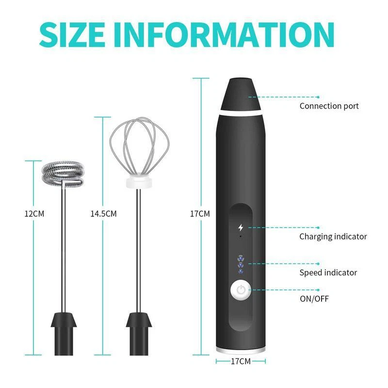 Milk Frother Electric Egg Beater USB Charging Mixer for Coffee Drink Portable