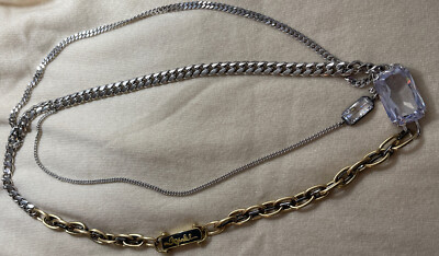 HENRI BENDEL RARE Gold Silver CLEAR Stone Chain Belt MULTI  display picture 1