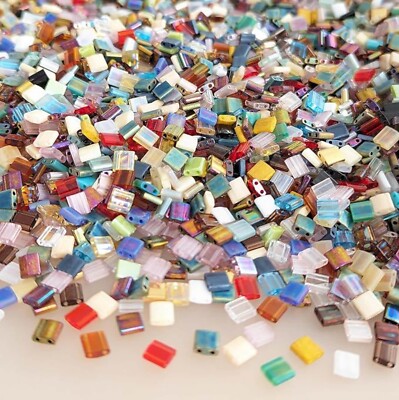 Miyuki Tila Seed Beads Mixed Colors 5x5x1.9mm Square with (2) 0.8mm Holes 7.8gr
