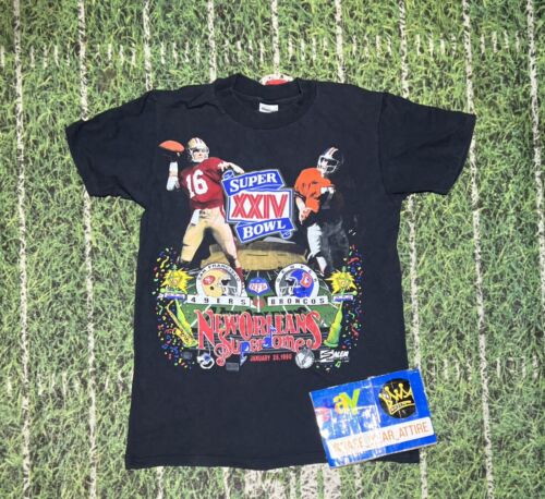 Vtg 1990 Super Bowl XXIV Shirt 49ers Broncos Salem Sportswear Sz M Nfl Football