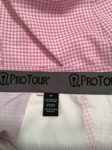 PRO TOUR Men’s 42 Super Pink Shorts Checked COOL MOTION PLAY NWT - Picture 3 of 6