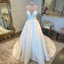 Elegant Satin Ball Wedding Dresses Sweetheart A-Line Bridal Gowns Sweep Train