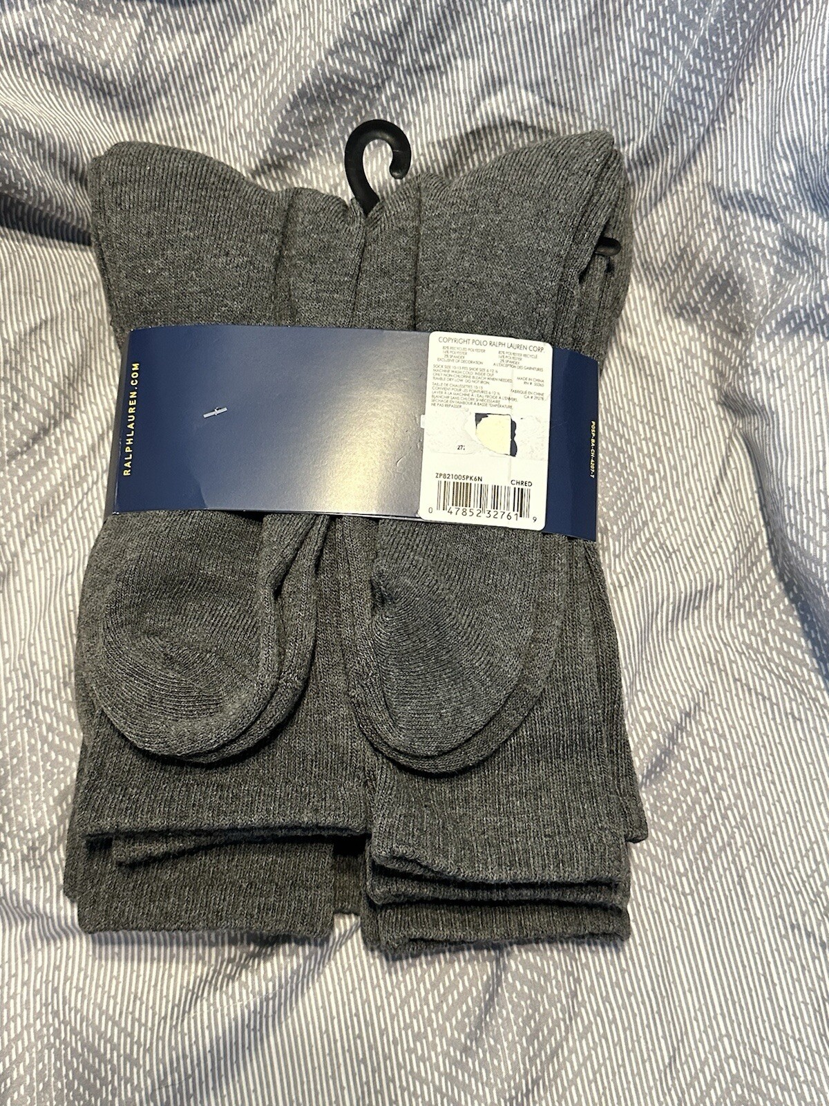 Polo Ralph Lauren Classic Sport Confezione 6 Paia Calze Crew Grigio Rosso Pony Imbottite