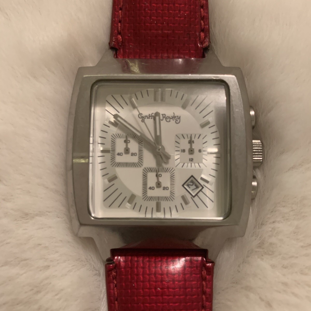 Cynthia Rowley Vintage Striped Large Face Watch rare vintage cynthia rowley watch cherry red leather | eBay main image 3