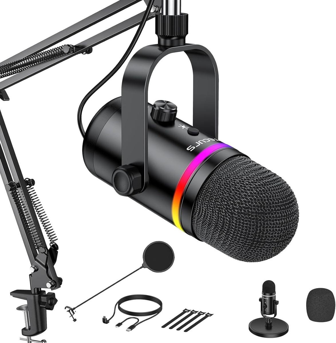 Tecurs Usb Microphone Rgb With Arm,condenser Microphones For Pc, Gaming Mic  Kit