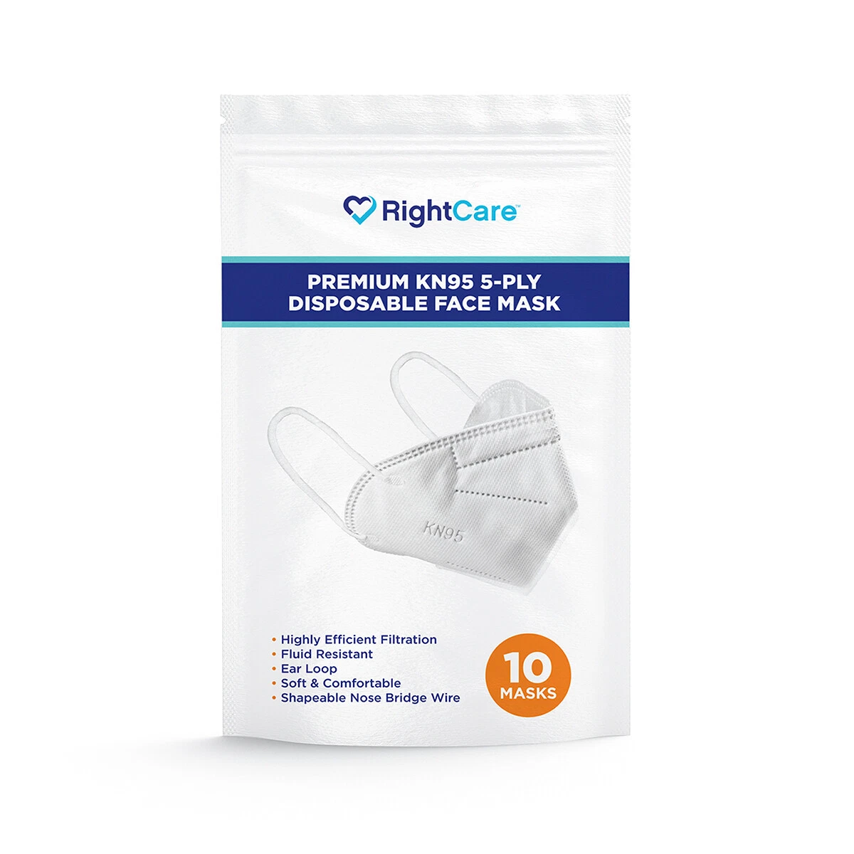 RightCare KN95 Protective Face Mask (Non-Medical), 5-Ply, 99% PFE, Case of 1000