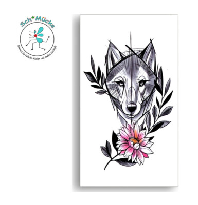 Faketattoo Wolf Rose Wölfin Mondsichel Traumfänger Stärke einmal Tattoo temporär