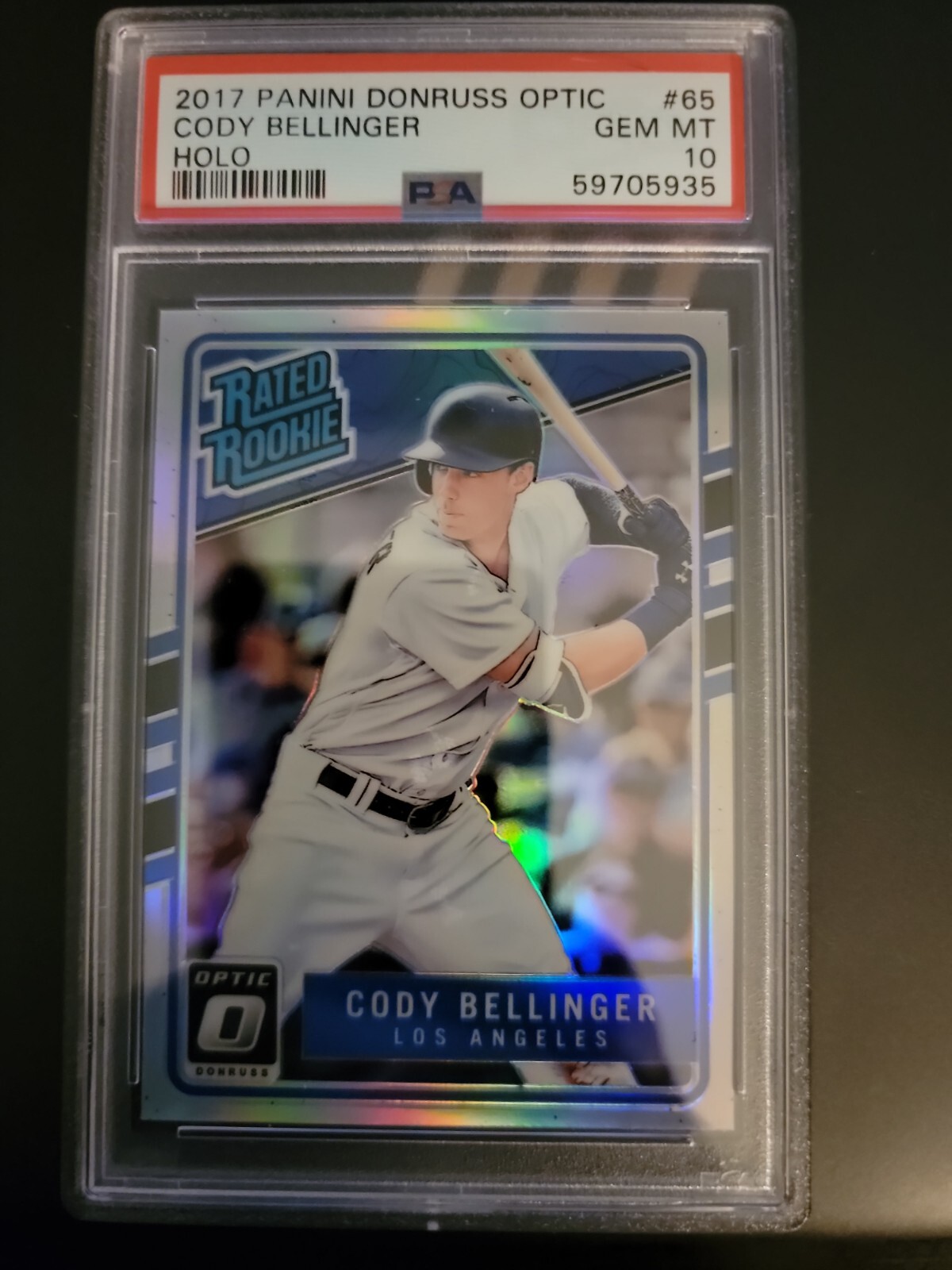 CODY BELLINGER 2017 PANINI DONRUSS OPTIC HOLO #65 PSA 10 GEM MINT ROOKIE RC!