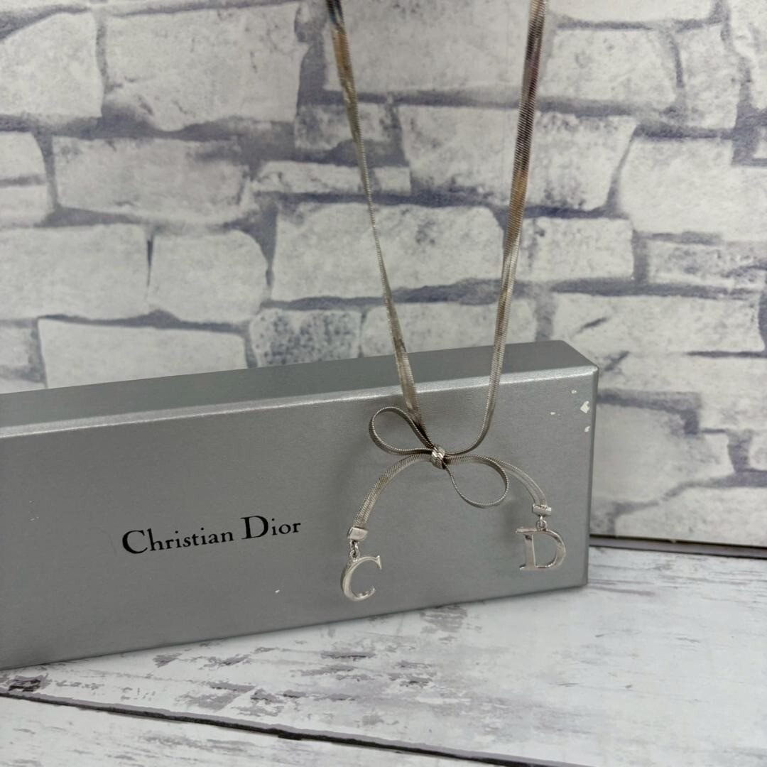 Vintage Dior CD Gold Plated Bow Choker Necklace Jewelry-image