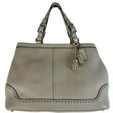 Coach Hampton Satchel Handbag Off White Ivory Leather Tassel Double Handle Buckl