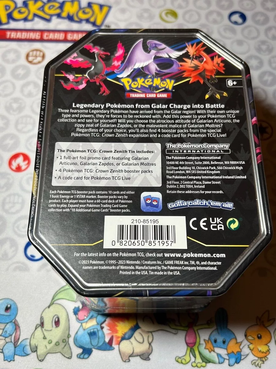  Pokemon TCG: Crown Zenith Tin – Galarian Moltres (1 Foil Card &  5 Booster Packs) : Toys & Games