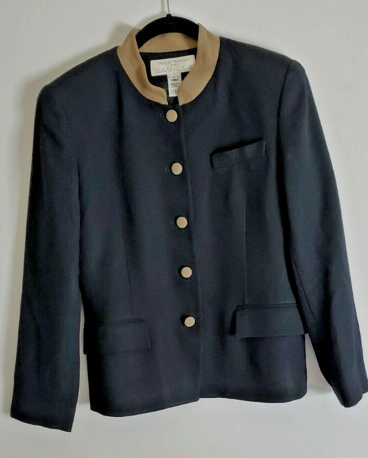 Chaqueta Falda Rena Rowan Para Mujer Seville 100% Lana Pura Negra Tostada 8 Retro CDsc.