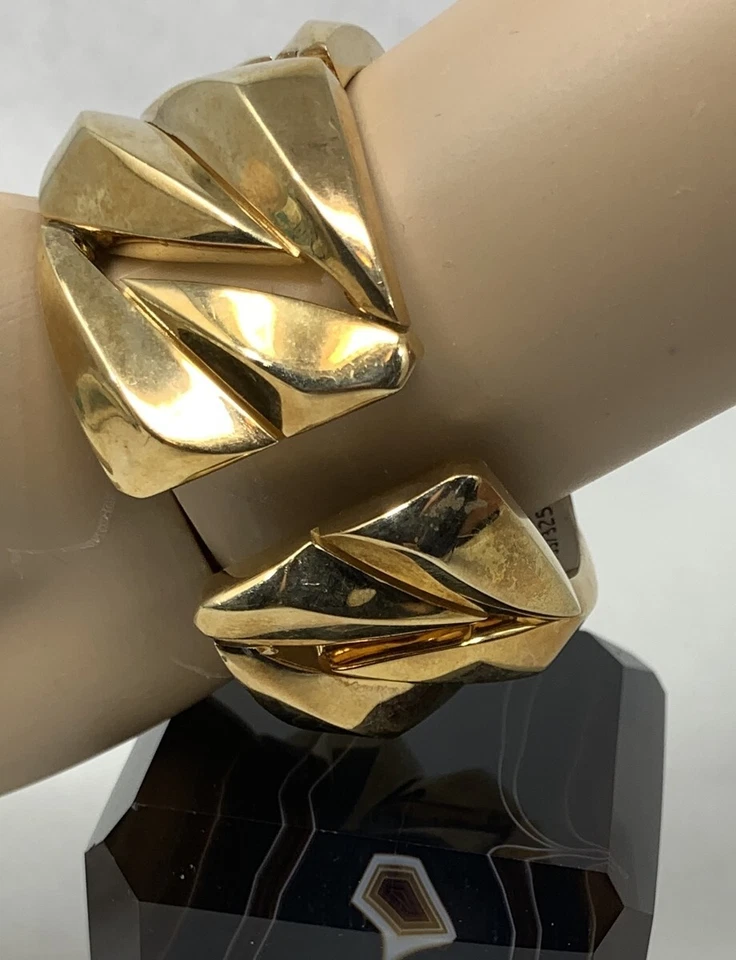 Roberto Coin Sterling Silver Bracelet Flex Cuff Vermeil TFS 1 1/4" Wide - Image 3 of 4