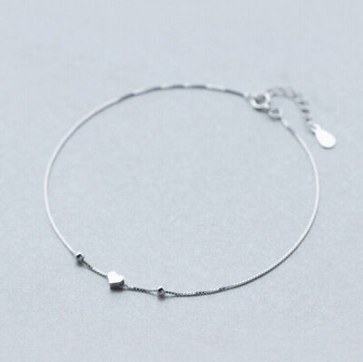 925 Sterling Silver Thin Bracelet Anklet Chain with Tiny Heart A2825