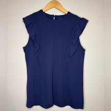 Tommy Hilfiger Ruffle Sleeve Blouse Navy Blue Size L (NWT)