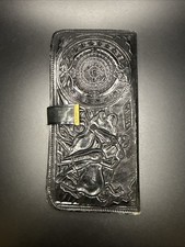 Vintage Black Leather Embossed Mexico Lady  s Wallet Aztec Matador Flowers