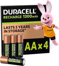 Duracell AA Rechargeable Batteries (Pack of 4), 1300 Mah Nimh, 2000 Cycles, Pre- 12.50 per battery