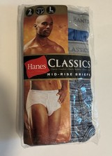 New Vintage Hanes Classic Men's 2 Pack Mid Rise Briefs Underwear