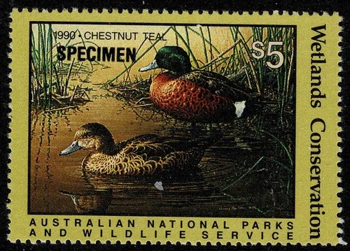 Australia 1990 Wetlands Conservation - $5 Chestnut Teal "SPECIMEN" Revenue - MNH