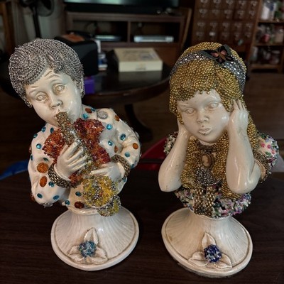 Hand Decorated 1971 Universal Boy & Girl Statues Music Fun