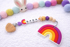 Personalized Pacifier Clip with Rainbow, Custom Soother Clip, Baby Binky  Dummy