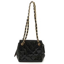 Chanel Matelassé Patent Leather Shoulder Bag Women Black One Size