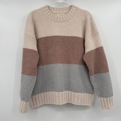 Thread Supply Sweater Women Medium Ivory Mauve Fuzzy Long Sleeve Pullover Comfy