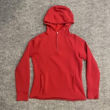 Athleta Altitude Polartec Hoodie Sweatshirt Womens M Red 1/4 Zip Pullover
