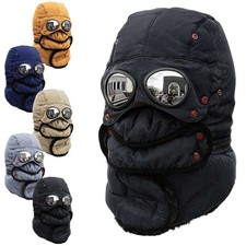 Winter Thermal Hat with Glasses Winter Cycling Windproof Ski Mask Cap Men Women