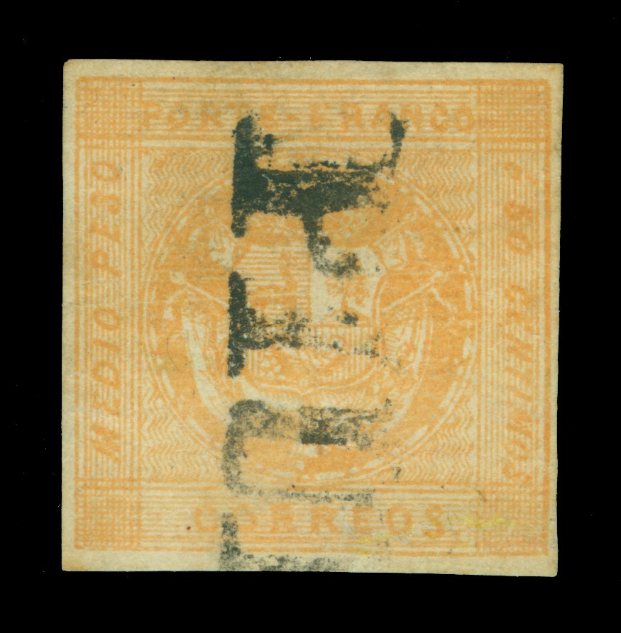 PERU 1858 Coat of Arms ½peso  buff  Scott # 6 used  "PIURA"  postmark