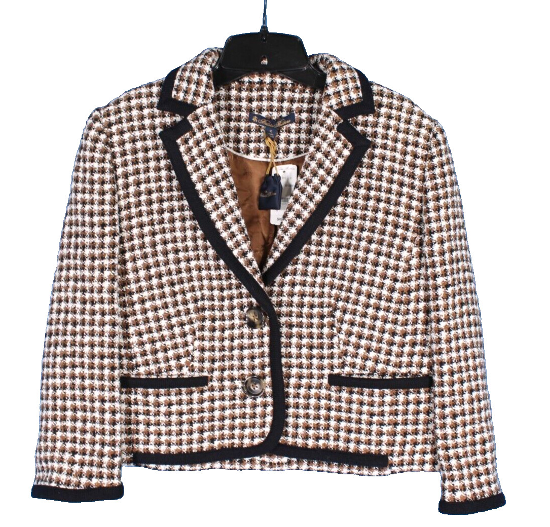 NWT BROOKS BROTHERS Black/Brown TWEED Houndstooth BUTTON Lined BLAZER/JACKET 10