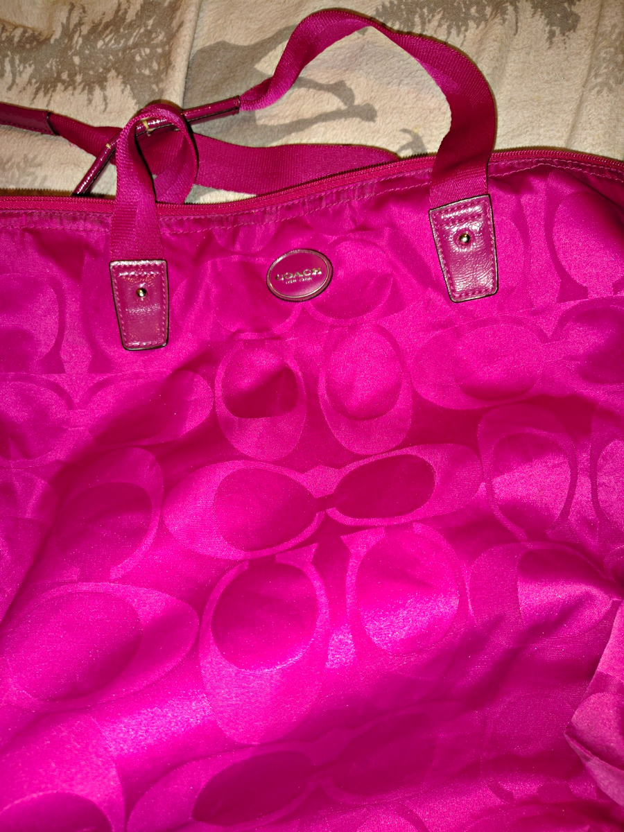 Coach Pink Signature Logo Large Tote Zip Top Double Handles