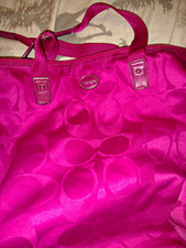 Coach Pink Signature Logo Large Tote Zip Top Double Handles Shoulder Strap