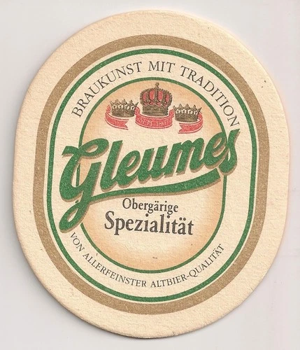 Brewery Gleumes, Krefeld - old, oval beer mat "brewing art with tradition"