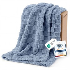 GentleSoft Fleece Throw Blanket Ashley Blue Checkered Cute Cozy Pack 50x60