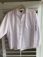Women’s SAKS FIFTH AVENUE Long Sleeve Pink Linen Shirt, Button Tab, XL, EUC
