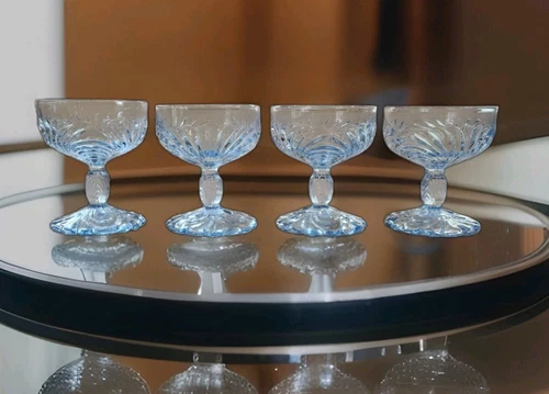 Cambridge  RARE Caprice Midnight Blue Water Goblets Set Of 4 Pressed Glass 4"
