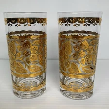 Set Georges Briard 22K Gold Highball Glasses Town and Country MCM Barware Signed