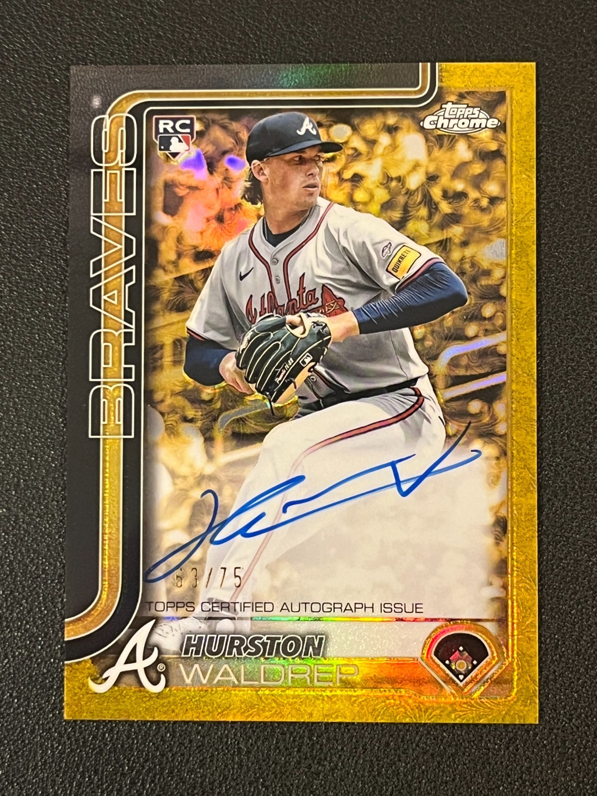 Hurston Waldrep 2025 Topps Chrome Gilded Rookie Auto /75 Braves 