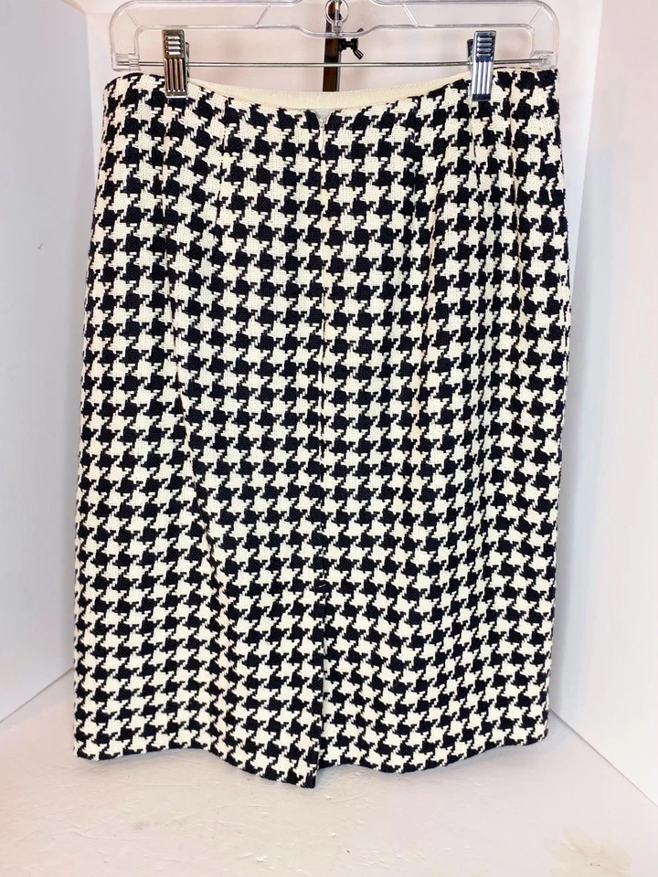 Юбка женская Dana Buchman размер 8 черная белая тканая гончая карандаш хлопок лен - Изображение 3 из 4